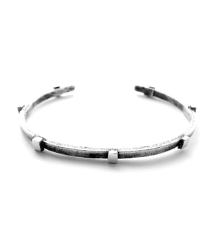 Amos thin rugged silver oxydised cuff bracelet designed by ZADEH for men and women